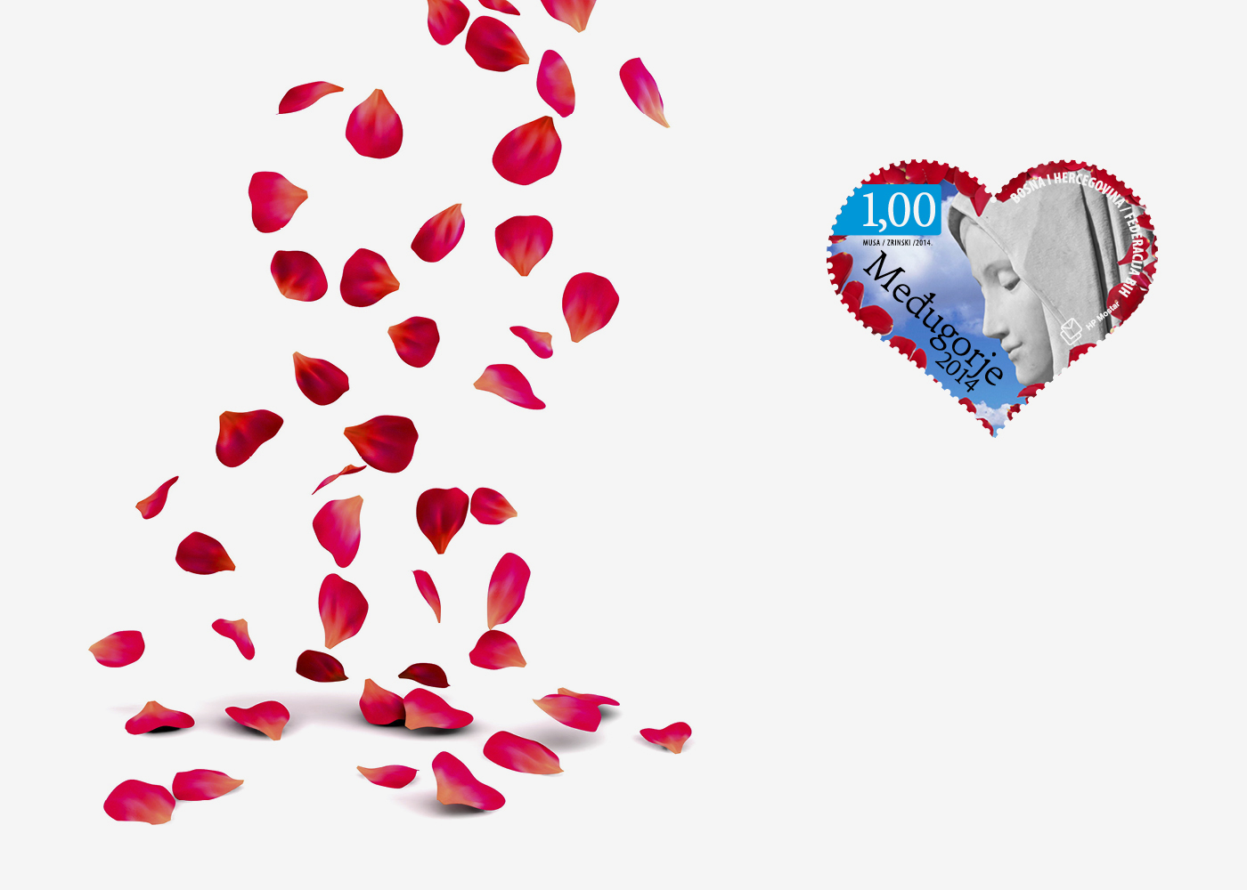 Postage stamp with the motif of Virgin Mary of Medjugorje Postage stamp with the motif of Virgin Mary of Medjugorje